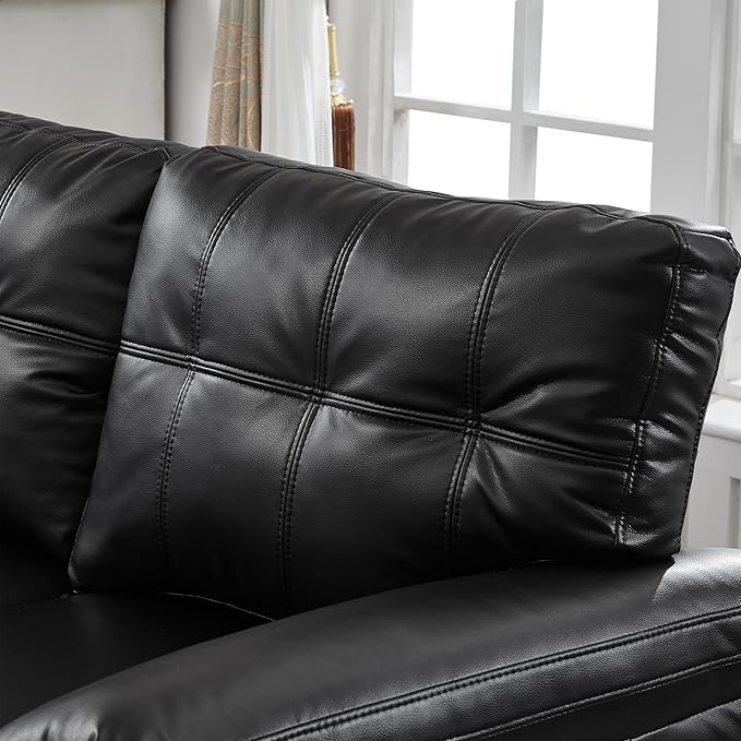 Polibi 59 Modern Loveseat Sofa with Hidden Storage - Faux PU Leather Pocket Spring &amp High-Density Foam Cushion Wide Padded Armrests Solid Wood FrameBlack