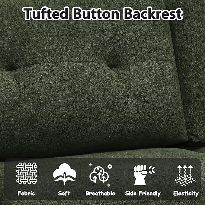 68“ Mid Century Modern Loveseat Sofa for Small Living Room Rraditional 2 Seater Couch for Office Apartment Bedroom Mini|Small|Vintage|Wood Frame|Chenille Fabric|600 LBS|Tufted (Saga Green)