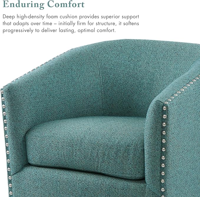 Madison Park Swivel Barrel Accent Chair Upholstered Curved Back with 7-Inch Thick Woven Cushion 360° Swivel Nailhead Trim Comfy Chair for Living Room Bedroom Office 28 Wide Teal Tyler