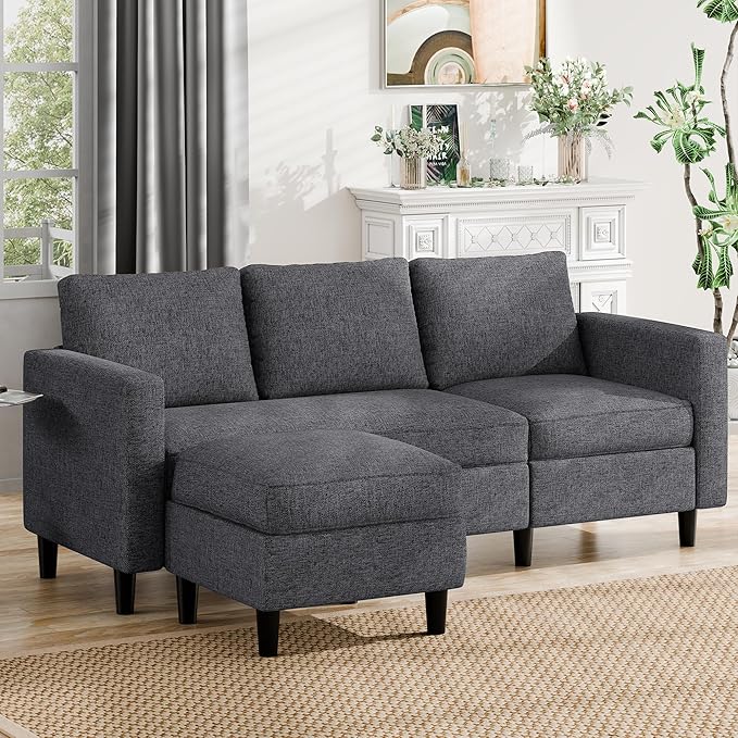 JAMFLY Sectional Sofa Couch Convertible L Shaped Sofas with Ottoman Small Sectional Couches for Living Room 3 Seater Couch for Small Spaces Pink