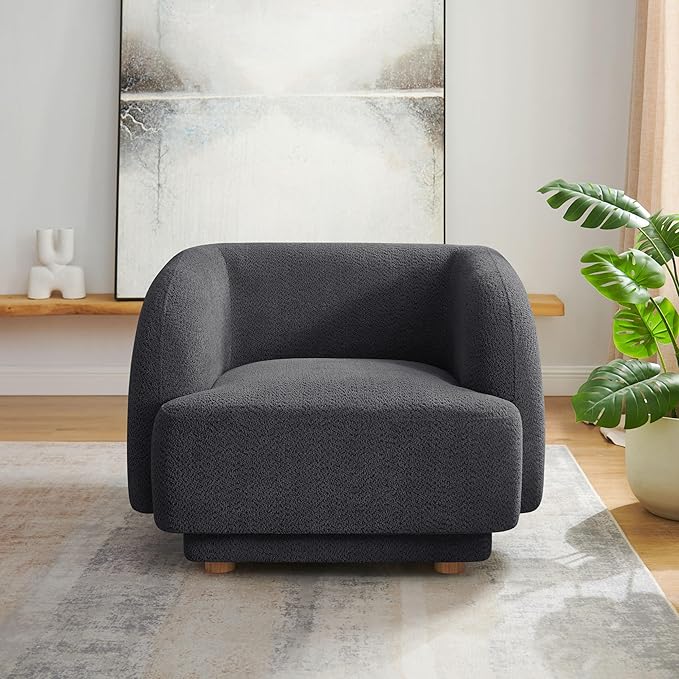 VANOMi Oversized Living Room Chair Modern Comfy Accent Barrel Chairs Single Sofa Chair with Wood Legs Upholstered Armchair for Bedroom Office Waiting Room (Dark Gray)
