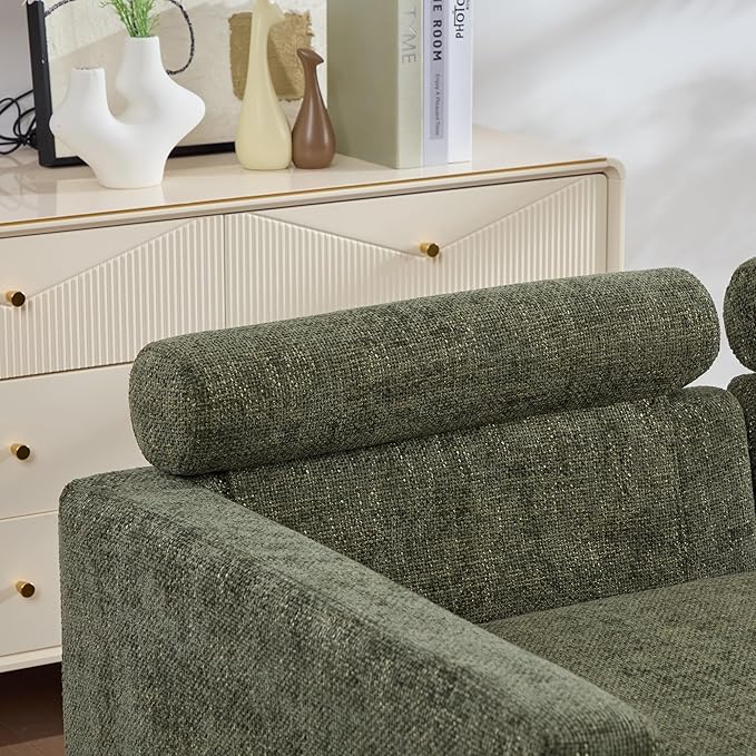 KEIKI 60 Chaise Lounge Chair Indoor Modern Deep Seat Sofa Bed Corduroy Couch with Cushions Single Sleeper Chair for Living Room Bedroom Apartments Green (Right Side)