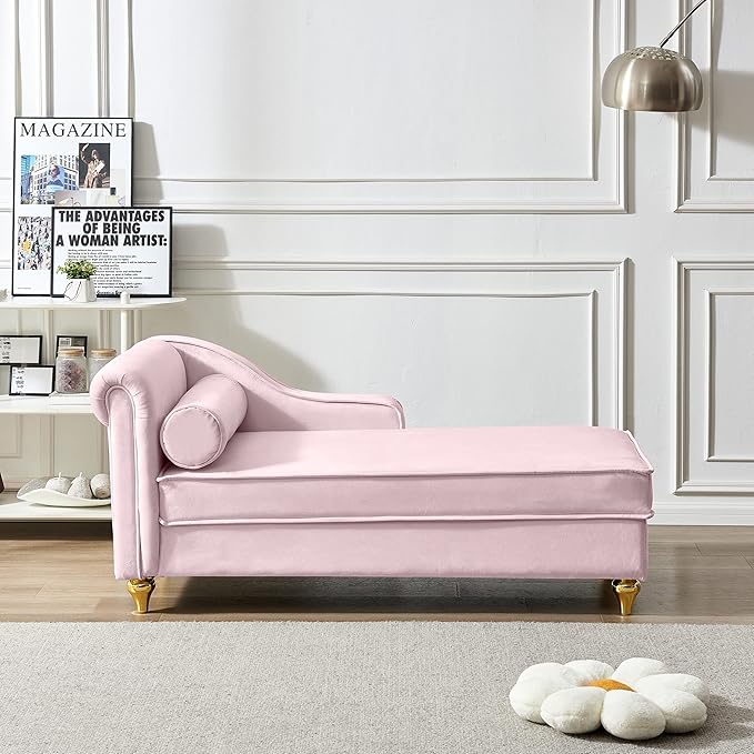 60.6 Velvet Chaise Lounge Sleeper Sofa with Large Hidden Storage &amp Lumbar Pillow Upholstery Tufted Lounge Chair Indoor with Gold Metal Legs &amp Armrest Reclining Sofa Chair for Living RoomBe