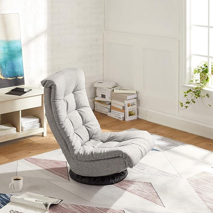 Amazon Basics Swivel Foam Lounge Chair with Headrest Floor-Compatible Adjustable Gaming 26.3D x 23.5W x 13.7H in Grey