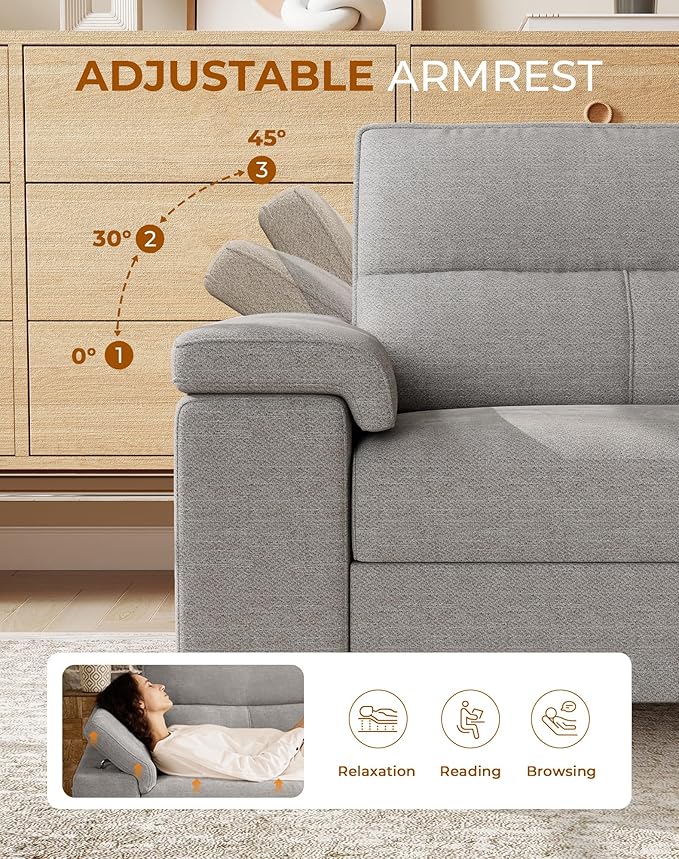 88.97 Modern Sofa Couches for Living Room Deep Seat Sofas with 8”Cushion Comfy 2-Seater Chenille Loveseat with Convertible Armrest Removable Sofa Cover High Leg(Light Gray)