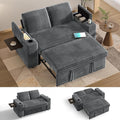 Vipbear 65 Loveseat Sleeper Sofa with Pull Out Bed Plush Corduroy 3-in-1 Convertible Sofa Bed with Reclining Backrest|USB Ports|Cup Holders|Side Table|Storage Armrests Tool Free Assembly Grey