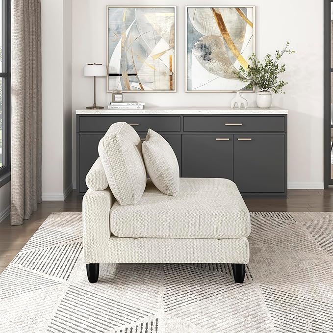 Lexicon Modular Sectional Sofa for Living Room Microfiber Upholstery Armless Chair with Pillow Units of Modular Sectional Couch Upholstered Chair for Customizable Sectional Sofa Couch Beige
