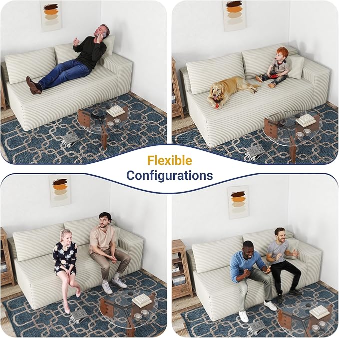 68 2 Seater Cloud Loveseat Sofa Plush Corduroy Fabric Modern Modular Couch Deep Seat Sleeper Couch Reading Chairs for Living RoomBedroom Movie RoomNo Assembly Required Left Facing Beige