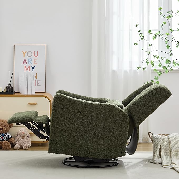 Modern Swivel Rocker Recliner Chair 29.5'' Wide Wingback Swivel Rocker Recliner Chair Linen Fabric Rocking Chair Nursery Chair for Living Room Apartment (Seaweed Green/79)