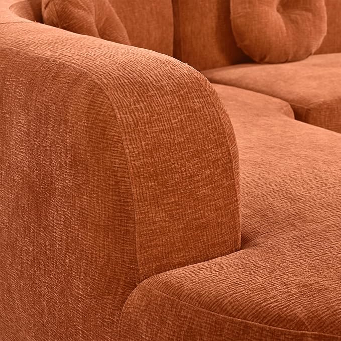 Mirod 122'' Extra Large Sectional Sofa Soft Fabric Upholstery Elegant Curved Design with Three Round Cushions Supportive Comfort Foam for Ultimate Relaxation(Orange@040)