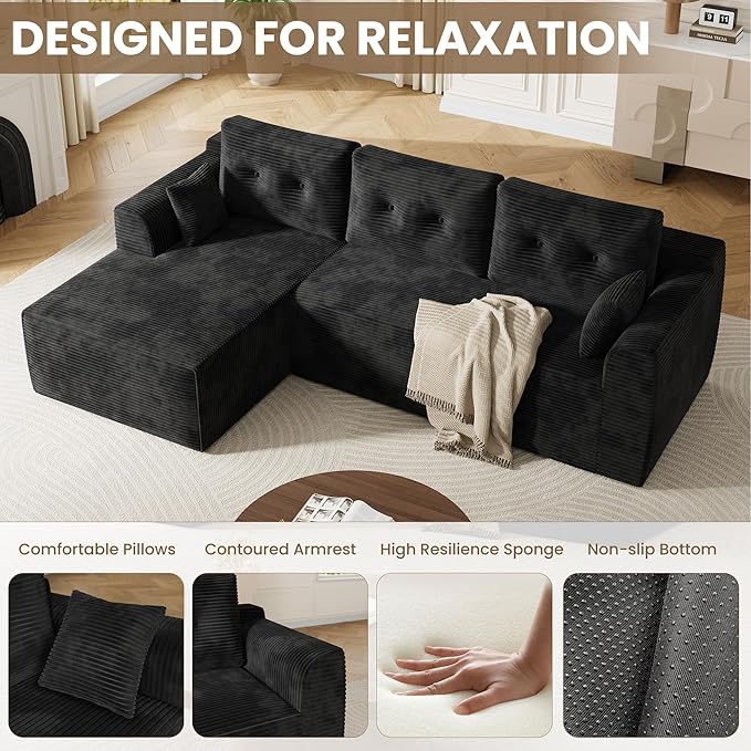 Modular Sectional Sofa with Deep Deat 105'' Cloud Couch Sectional with Oversized Chaise Soft Couch Sofa Bed for Living Room No Assembly Required