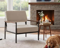 Mid Century Modern Accent Chair Set of 1 Beige Linen Upholstered Armchair with Black Metal Frame Comfortable Lounge Reading Chair for Living Room Bedroom Office Reception