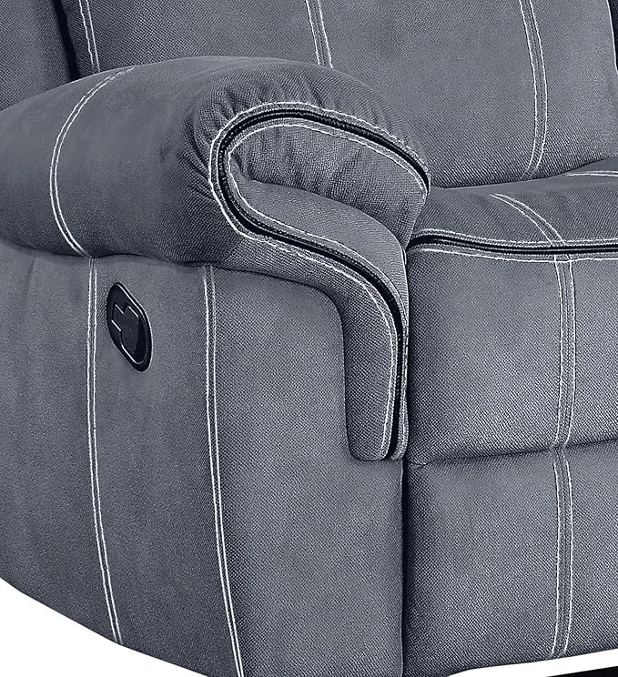 Acme Furniture Zubaida 41 x 87 Modern Velvet Reclining Sofa with USB Dock 1 Storage Drawer Tight Back &amp Seat Cushion in 2-Tone Gray Finish