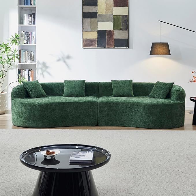KEIKI 111 Modern Curved Chenille Couch Plush High-Density Foam Cloud Sofa No Assembly Boneless Sectional with Pillow Back &amp Rolled Arms Cozy Lounge Sofa for Relaxing Evenings