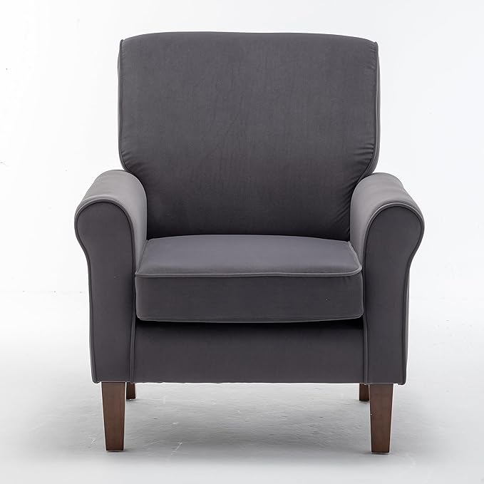 Classic Accent Armchair with Birch Wood Frame and Comfortable Rolled Armrests Arm Chairs for Living Room Bedroom and Office Decor Grey