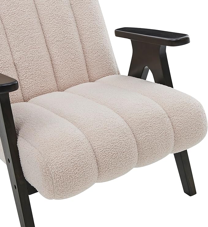 Roundhill Furniture Rella Modern Teddy Sherpa Accent Chair with Espresso Wood Frame Beige