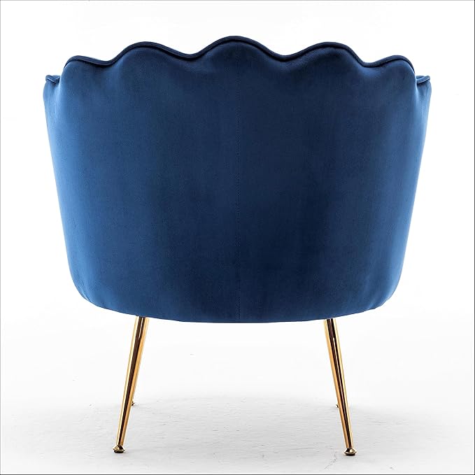 Velvet Barrel Accent Chair with Scalloped Silhouette and Gold Metal Legs Decorative Piece Suitable for Traditional Modern and Contemporary Spaces Navy Blue