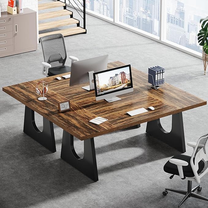 Tribesigns 70.86-Inch Executive Desk Large Computer Office Desk with Double Wood Pedestal Modern Simple Style Rectangle Writing Table for Home Office (Dark Brown)