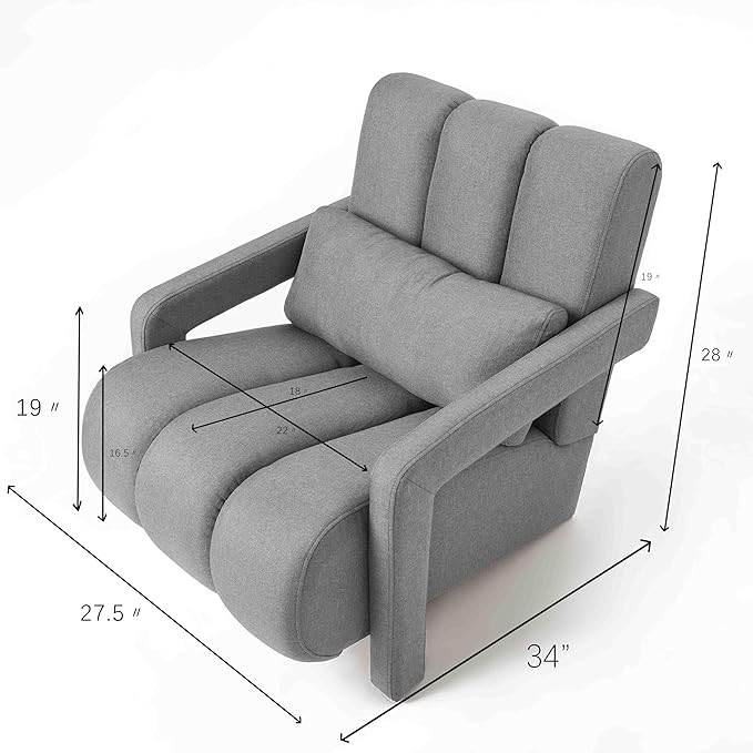 Modern Upholstered Accent Chair with Pillow Comfortable Linen Fabric Living Room Chair Mid Century Bedroom Chair with Pine Wood Frame (Dark Grey)