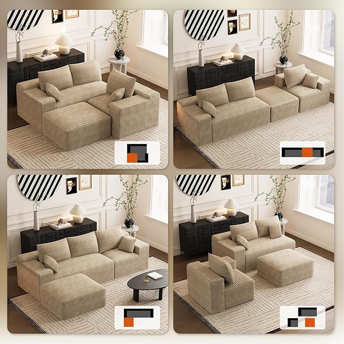 108 L Shaped Boneless Sectional Couches for Living Room Comfy Sectional Couches Deep Seat Modular Sofa Cloud Fluffy Couch with Movable Ottoman No Assembly Needed Light Brown