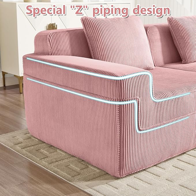 Loveseat Boneless Sofa Couches for Living Room-81 Pink 2 Seater Cloud Couch-No Assembly Required Modular Corduroy Full Sponge Compression Sofas for House Apartment
