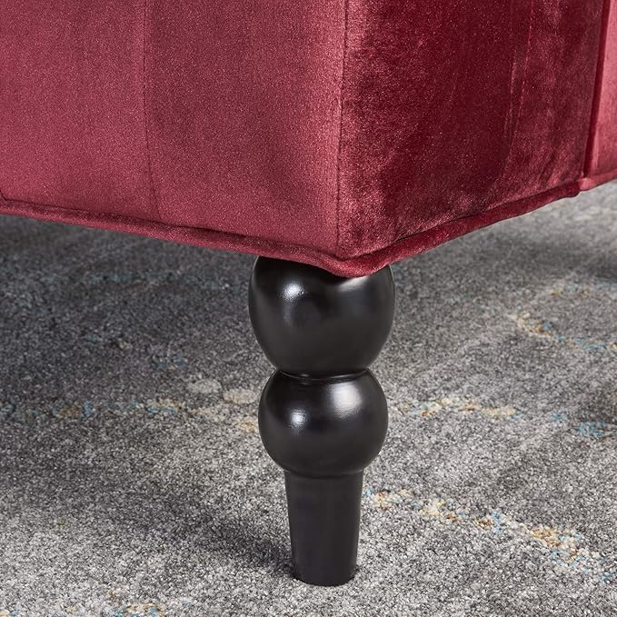 Christopher Knight Home GDFStudio Leona Modern Glam Tufted Velvet Wingback Loveseat Wine and Dark Brown 34.00 ''D x 50.25‘’W x 38.50'' H