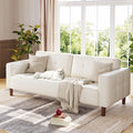IDEALHOUSE 3-Seater Sofa Couch 83 in Wide Faux Leather Sofa Couch with Spring Cushion Modern Sofa with Deep Seats and 2 Removable Back Cushions for Living Room Bedroom Apartment Office Beige