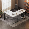 YSSOA 50 L Shaped Gaming Desk with Reversible Corner - Home Office Computer Desk with Wood Top Metal Frame CPU Stand &amp Storage Bag for Small Space Gaming Room White