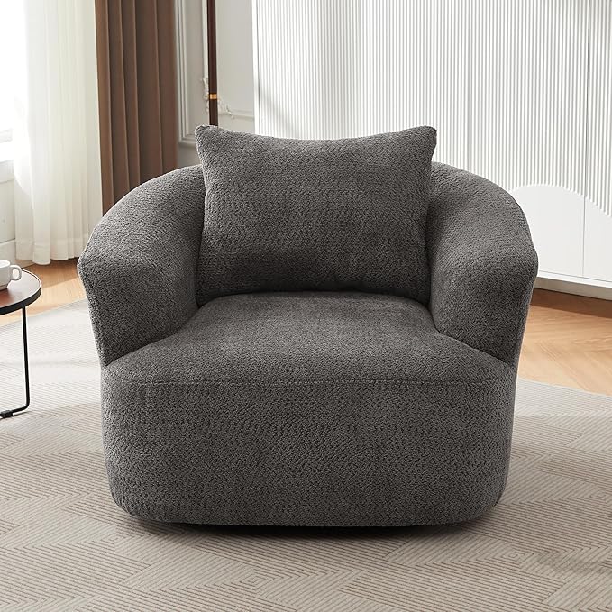 360° Swivel Chair 38.2 Accent Chair Sofa Upholstered Swivel Barrel Sofa Chair with a Throw Pillow for Living Room Bedroom Office and Hotel Grey