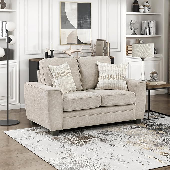 Lexicon Chenille Upholstered Loveseat Sofa with 2 Pillows Removable Cushion Covers Track Arms Reversible Back and Seat Cushions Comfy Love Seat Couches for Living Room/Office/Bedroom Taupe