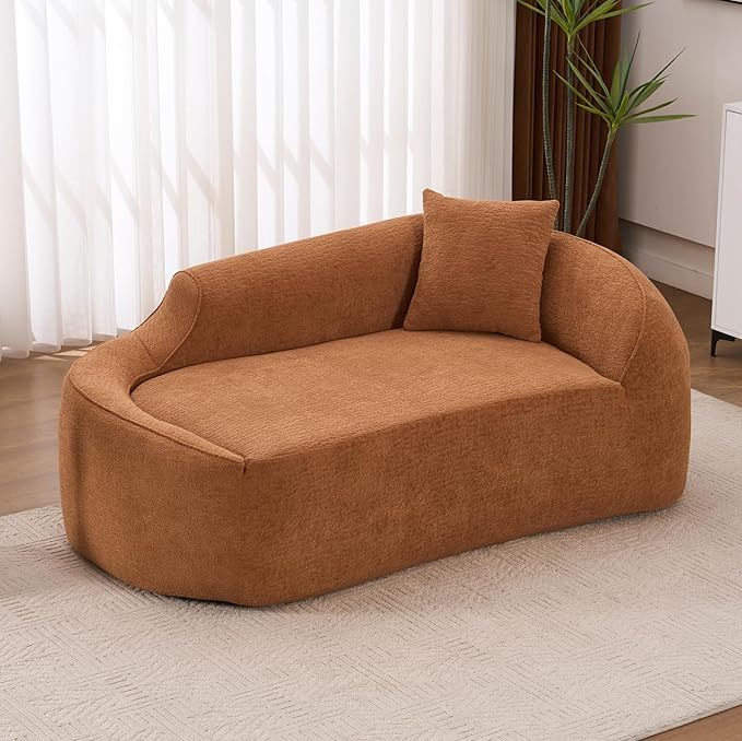 DEINPPA Modern Chaise Lounge with Pillow Chenille Comfy Cloud Couch for Living Room Bedroom Apartment No Assembly Needed-Orange | Lasting Support