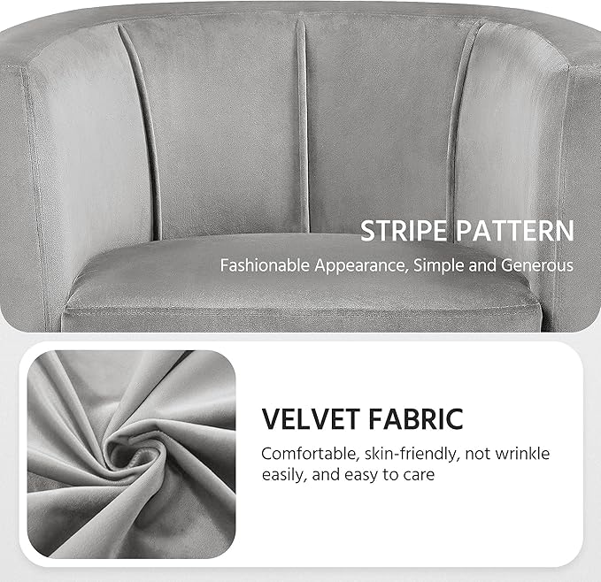Topeakmart Velvet Club Chair Elegant Style Accent Chair Upholstered Armchair for Living Room Reception Room Bedroom Gray