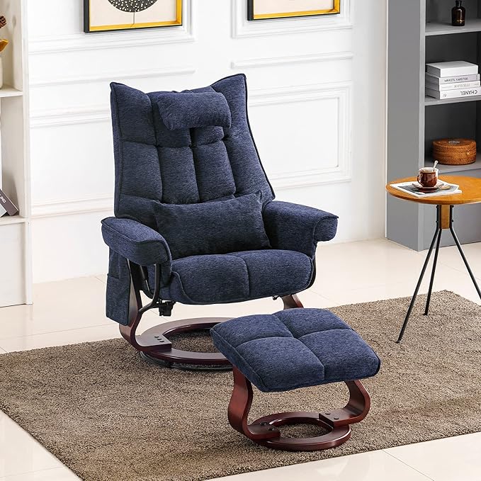 MCombo Swivel Recliner with Ottoman TV Chair Sets with Vibration Massage Ideal for Small Space Living Room &amp Bedroom 4188 (Blue)
