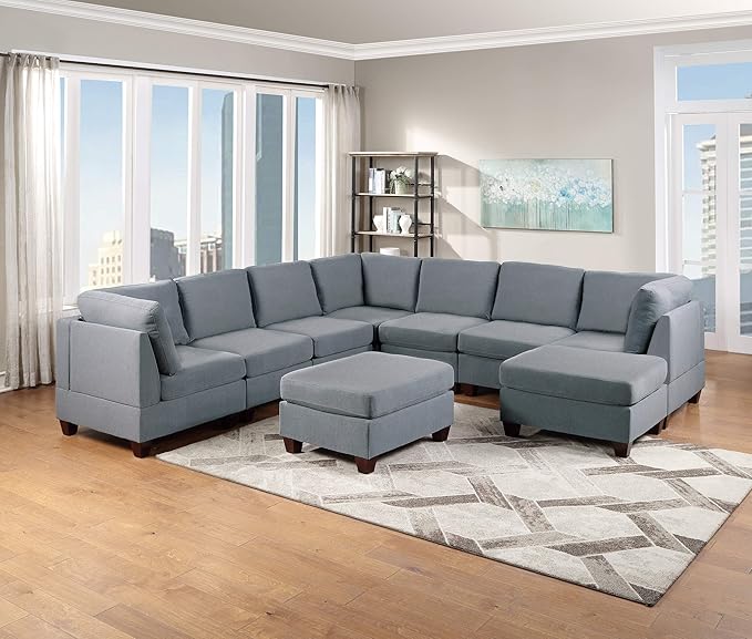 NewCosmos Living Room Furniture Armless Chair Grey Linen Like Fabric 1pc Cushion Armless Chair Wooden Legs