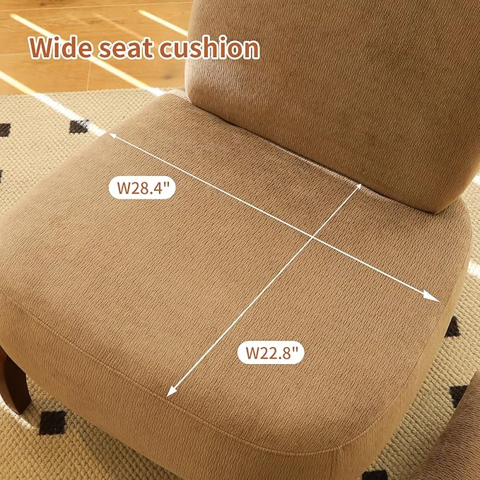 HAZO Cute Accent Chair with Solid Wood Legs Velvet Living Room Chair with Soft Cushion Cozy Bedroom Chair Comfy Armless Reading Chair for Apartment Waiting Room Balcony (Camel)
