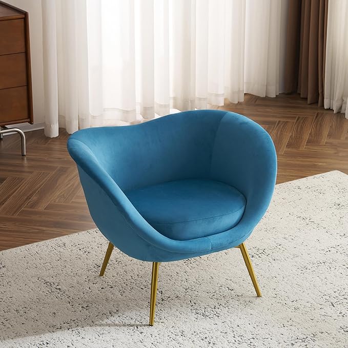 Modern Accent Chair for Living Room Lounge Chair for Bedroom with Gold Metal Legs Vanity Chair for Makeup Room Velvet Teal