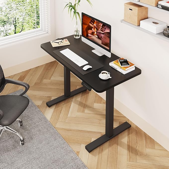 One-Piece Standing Desk 40 x 24 Inches Small Adjustable Height Desk for Small Space Electric Sit Stand Desks Home Office Computer Workstation Black