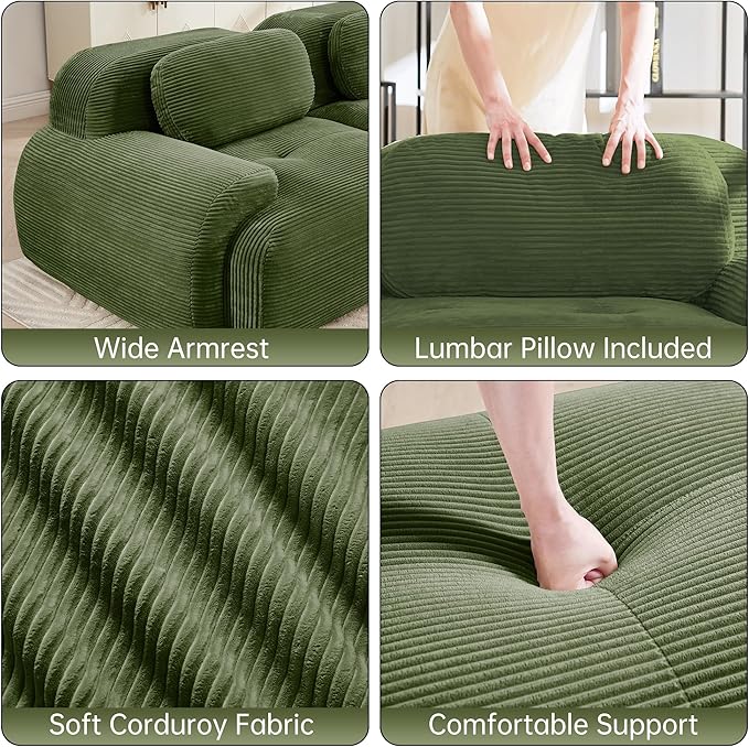 Cloud Sectional Couch Boneless Couch 117.3'' Modular Sectional Sofa Oversized Modular Cloud Sofa Comfy Corduroy Sofas 3 Seater Deep Seat Couches for Living Room No Assembly Couches Green