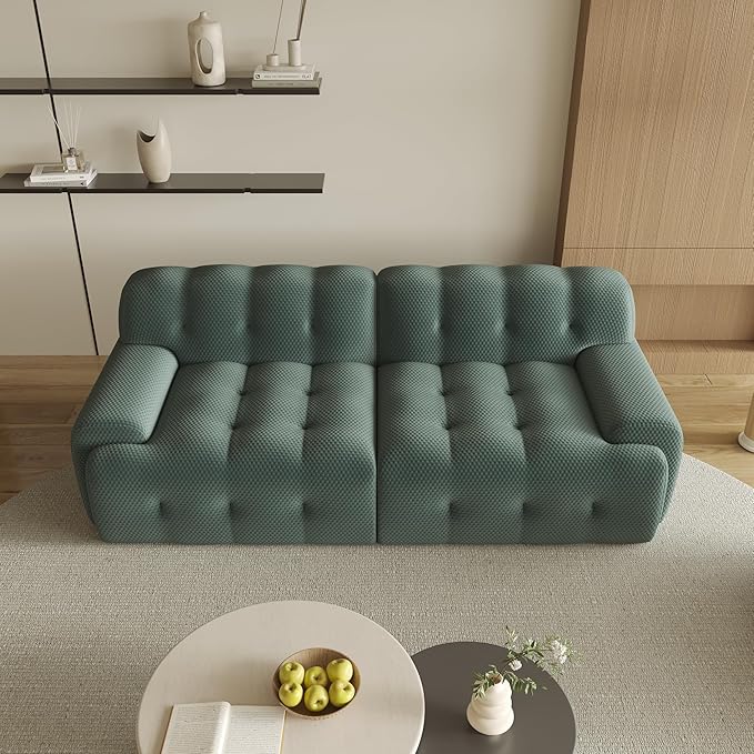 86.6inch Modular Sectional CouchOversized Loveseat Sofa 3D Mesh Fabric Comfy Cloud Sofa Couches Curved Couch for Living Room Office ApartmentNo Assembly Required (Green 86.6)