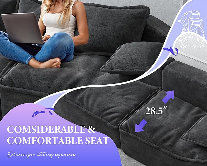 Hobestluk Sofa Couches 3-Seater Modular Sectional Sofa 89''Comfy Loveseat with Throw Deep Seat Small Sofa for Small Space Memory Foam Sectional Couches for Living Room Office Apartment