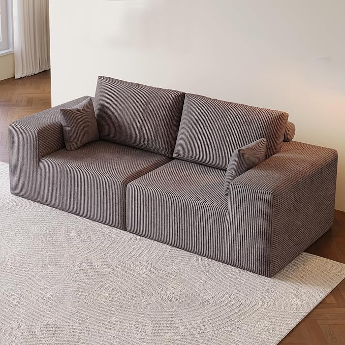 79 Modular Loveseat Sofa- 2 Seater Oversized Deep Seat Cloud Boneless Couch for Living Room Corduroy Loveseat Couch No Assembly Required (Brown)