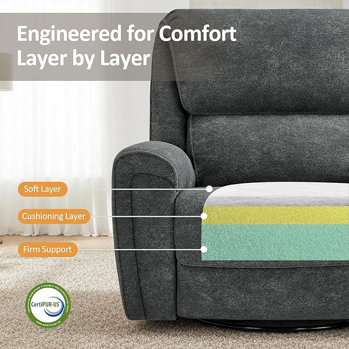 MCombo Power Swivel Rocker Recliner Chair Oversized Power Recliner Chair for Big and Tall People 400lbs Heavy Duty Recliners USB Charge Ports for Living Room Office Fabric OE678 (Dark Grey)