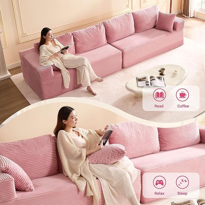 138 Modular Sofa Memory Foam Sectional Couches for Living Room Set of Sleeper Sofa Bed Corduroy Pink