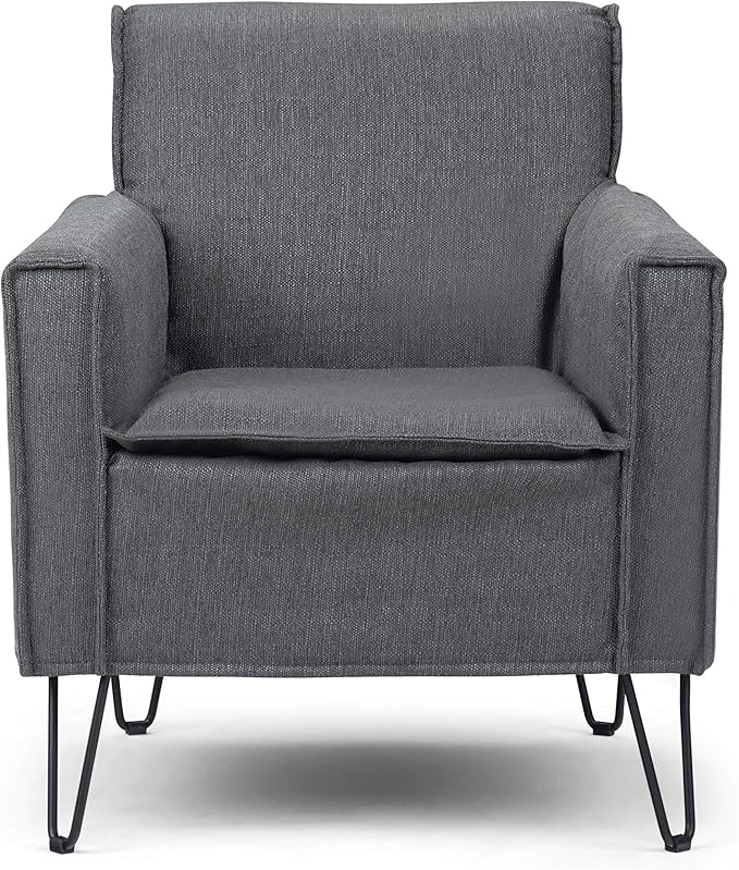 SIMPLIHOME Warren 28 inch Wide Mid Century Modern Accent Chair in Slate Grey Woven Fabric for the living and family room