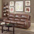 Roundhill Furniture Achern Leather Air Nail head Manual Reclining Sofa with Storage Console Brown