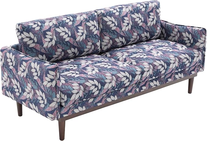 Christopher Knight Home Brena Modern Fabric Upholstered Loveseat Sofa Wooden 2 Seater Sofa Couch with Deep Seat Comfy Cloud Couch for Living Room Bedroom Home Office Blue+White