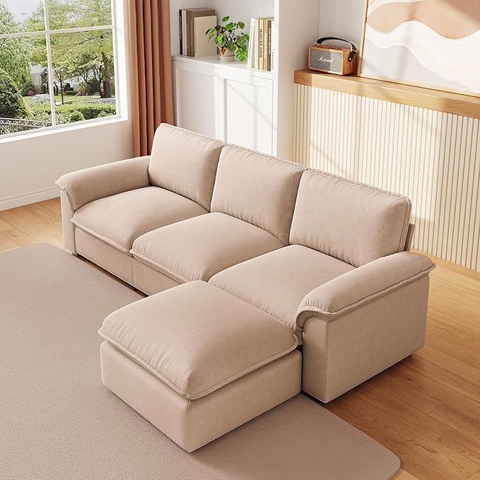 KEIKI 102 3Seat Modular Sectional Velvet Sofa Couch with Chaise Memory Foam for Living Room Small Space Style Conscious Homeowners Warm Inviting Comfy Supportive Rest Space Premium Design Coffee
