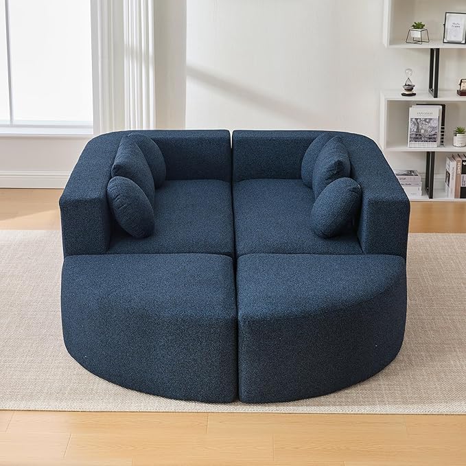 Boneless Couch Modular Sectional Sofa 114.9 Free-Combined Sofa Couch Sofa Bed Compression Sofa with Deep Seating and Curved Design for Living Room (Blue#20)