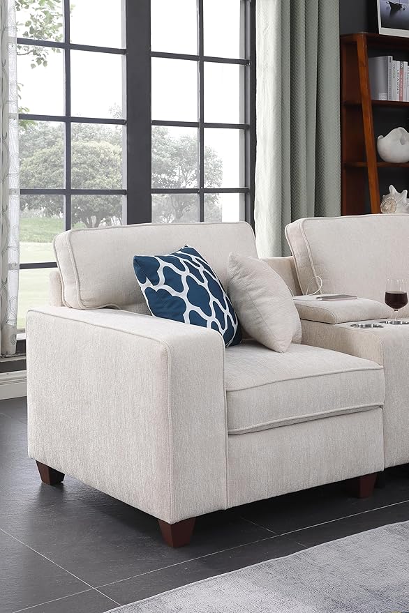 Ball &amp Cast 127 L-Shaped Sectional Couches for Living Room with Movable Ottoman2 Cup Holders &amp USB Ports7 Seat Chenille Upholstered Sofa W/6 Throw Pillows &amp Hidden Storage BoxDIY Combi