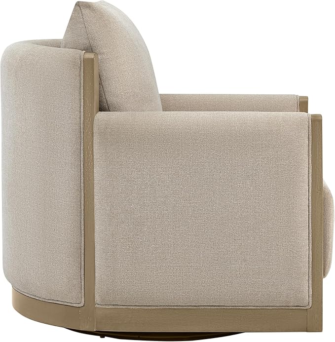CHITA Swivel Accent Chair Living Room Arm Chair Mid Century Modern Reading Chair Barrel Chair Fabric in Khaki